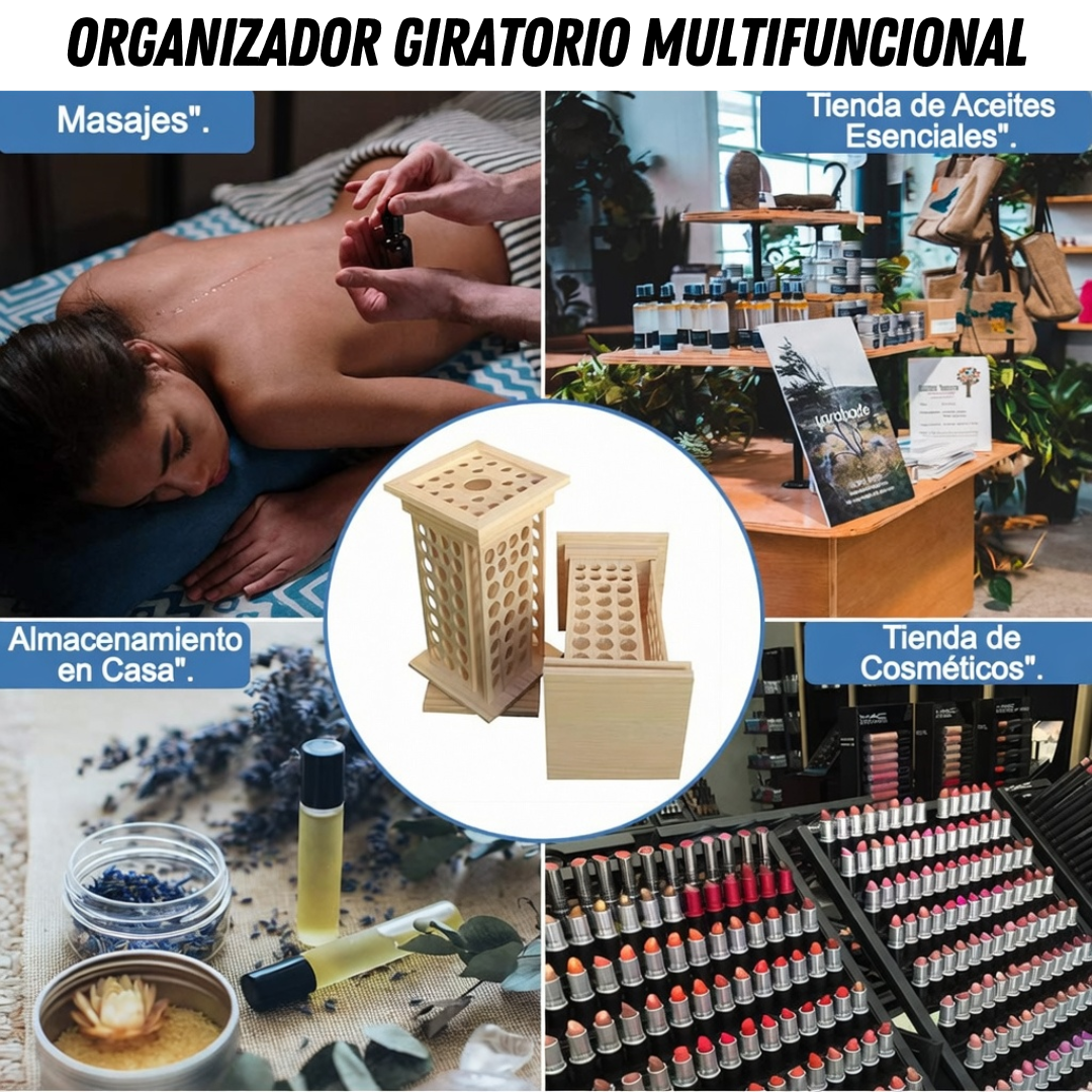 Organizador Giratorio para Aceites Esenciales y Cosméticos en Madera
