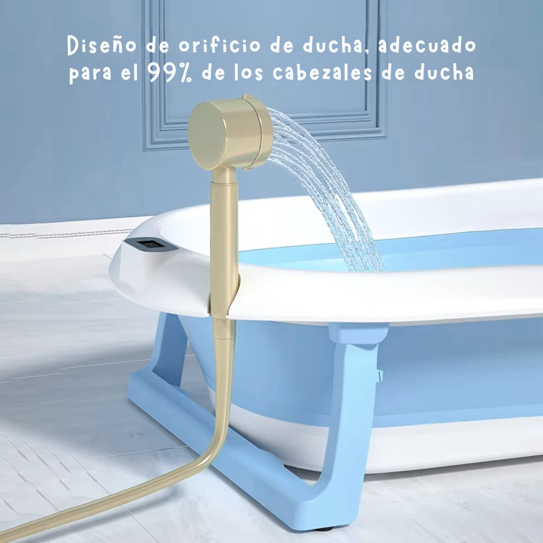Bañera Plegable con Soporte Alto, Cojín Acolchado y termómetro