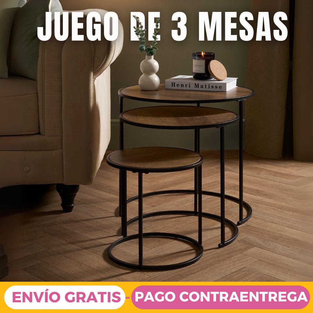 Juego de 3 Mesas de Centro de Madera TT