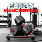 Pesas Mancuerna 20kg Set Convertible A Barra (Incluye agarre pesa Rusa Gratis)