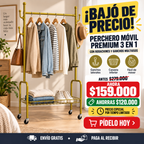 ✨ Perchero Móvil Premium 3 en 1 con Rodachines y Ganchos Multiusos
