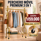 ✨ Perchero Móvil Premium 3 en 1 con Rodachines y Ganchos Multiusos