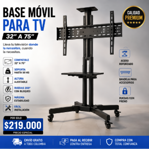 Carrito de TV móvil LED para TV de 32-75 pulgadas.