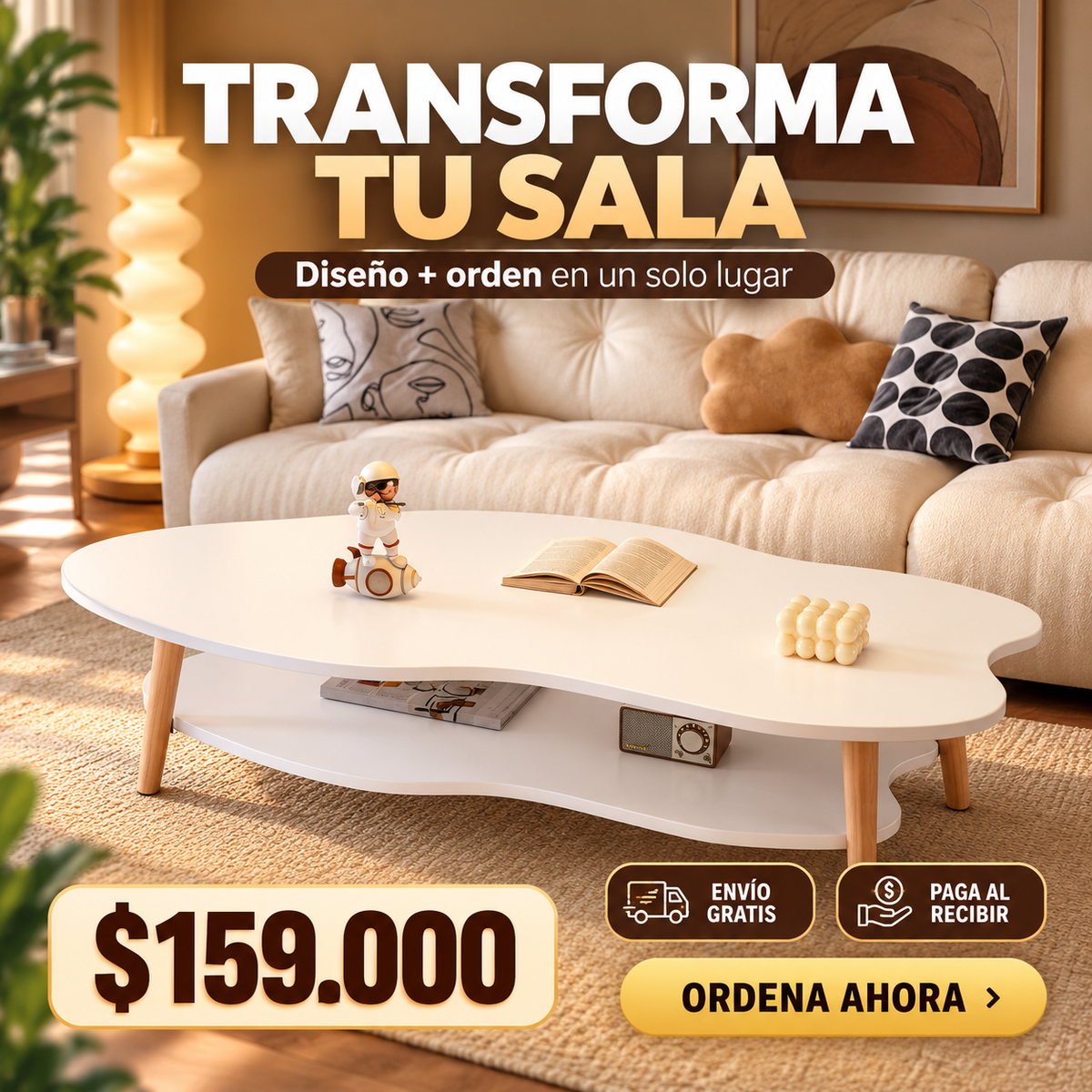 Mesa centro ondulada 2 niveles