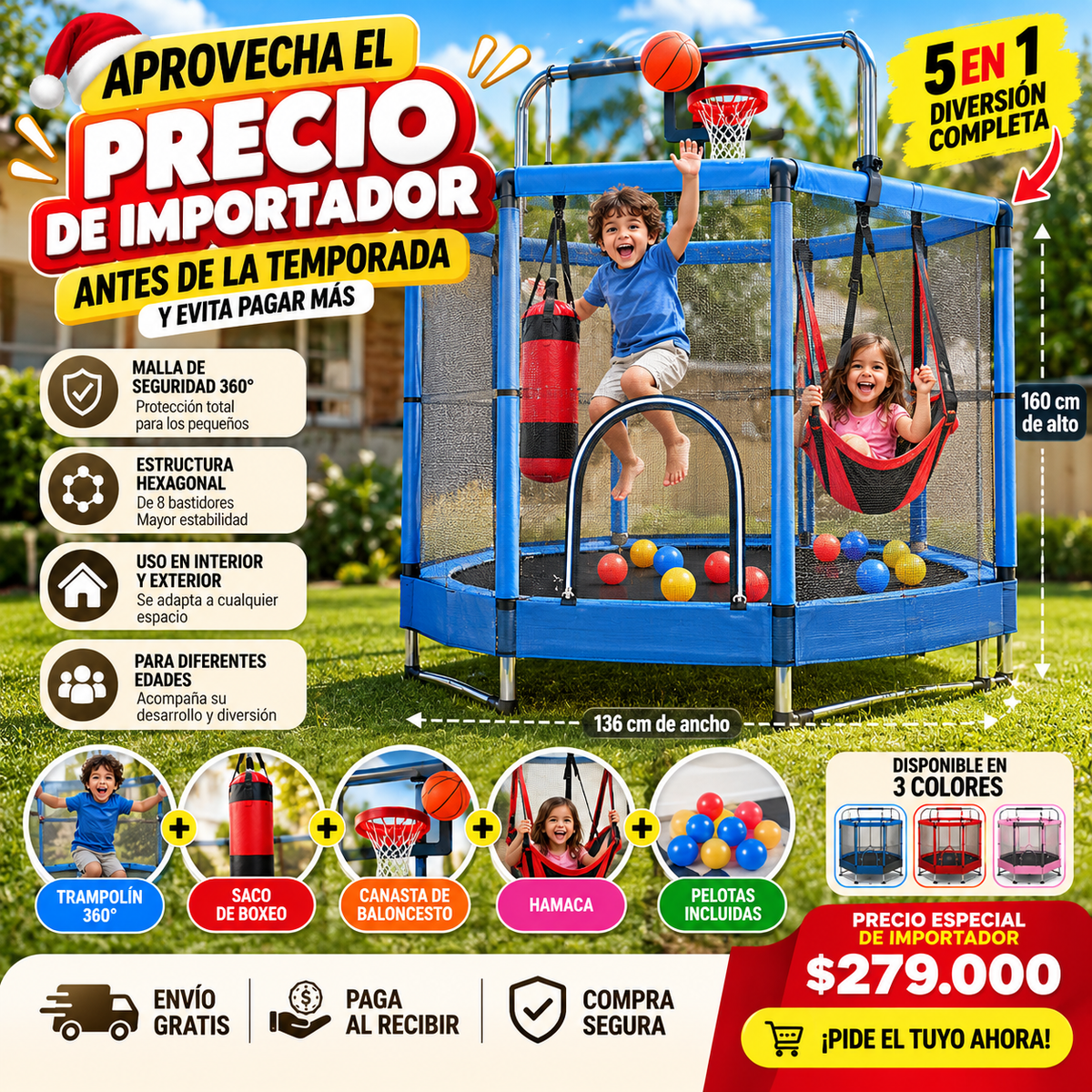 🧒🎪 Trampolín Infantil 5 en 1 – ¡Mucho Más que un Trampolín!