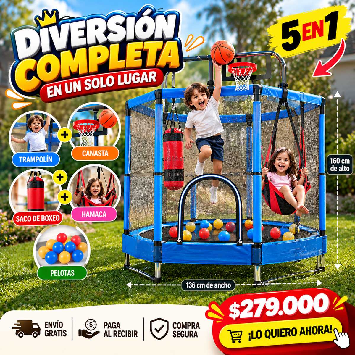 🧒🎪 Trampolín Infantil 5 en 1 – ¡Mucho Más que un Trampolín!