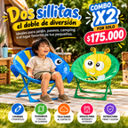 Combo x2 Sillas Plegables Infantiles con Diseños Animales