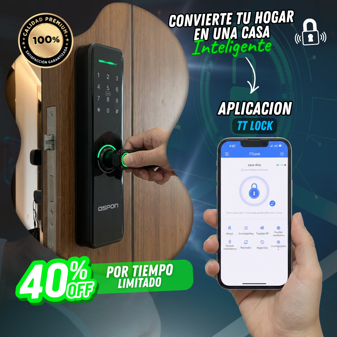 Cerradura Inteligente Con huella, pin, wifi, llave y tarjeta (TT)