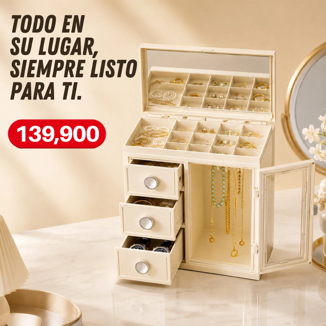 Joyero Europeo Organizador Premium con Espejo, Cajones y Compartimentos