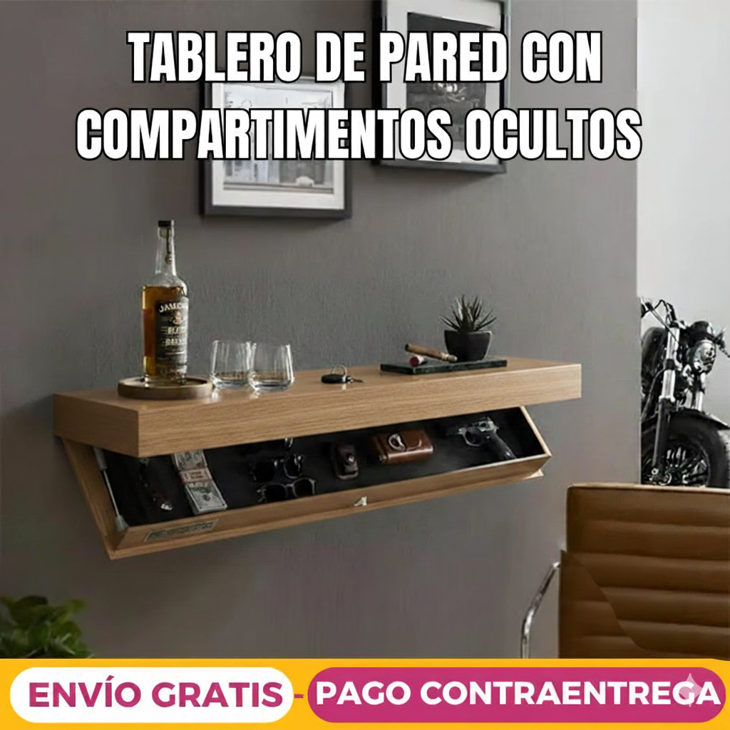 Repisa de Madera con Cajón Oculto Inteligente — Acceso por Tarjeta y Llavero de Proximidad ( 50x28x8)
