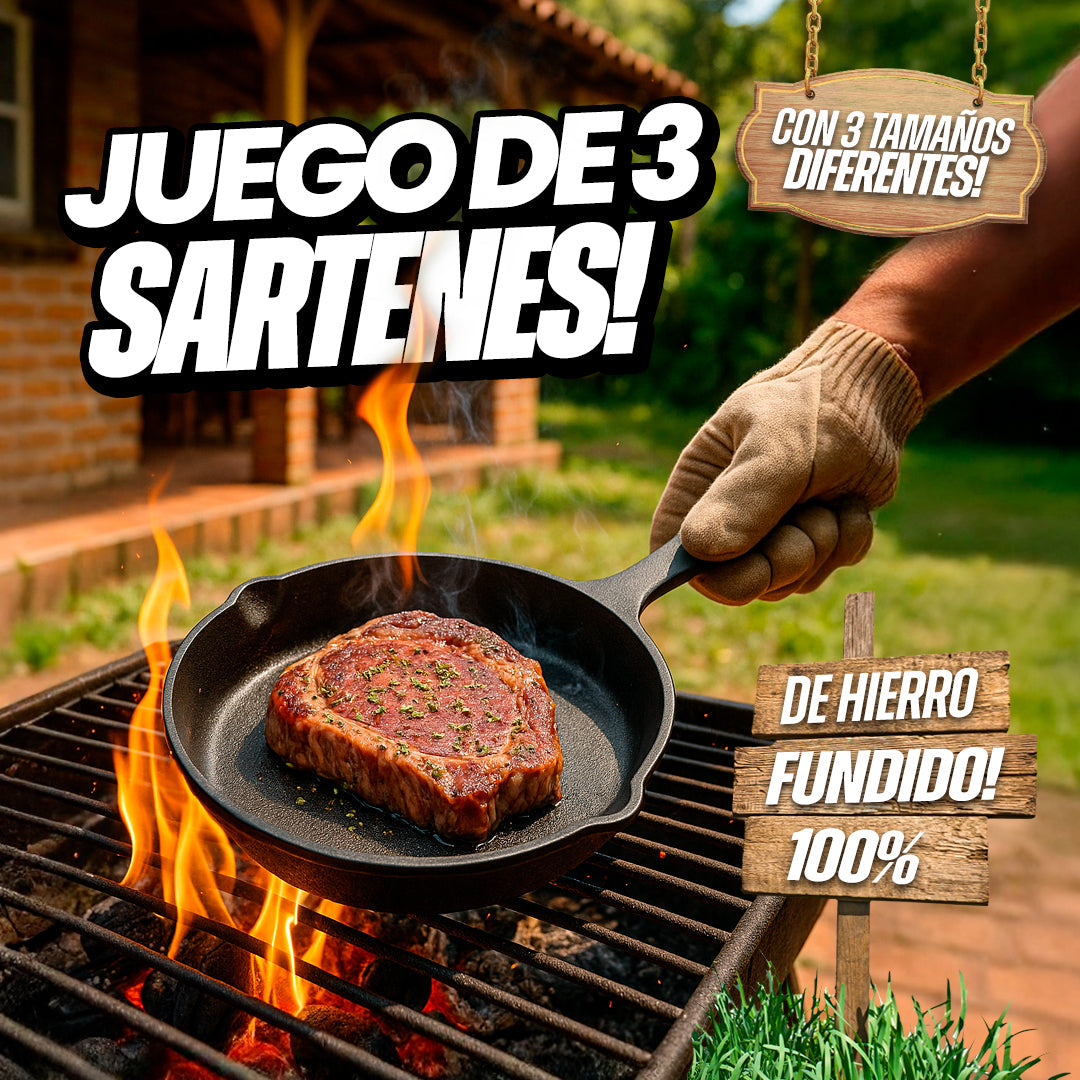 Juego De Sartenes, Hierro Fundido, (Grande, mediano y pequeño)  (TT)