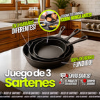 Juego De Sartenes, Hierro Fundido, (Grande, mediano y pequeño)  (TT)