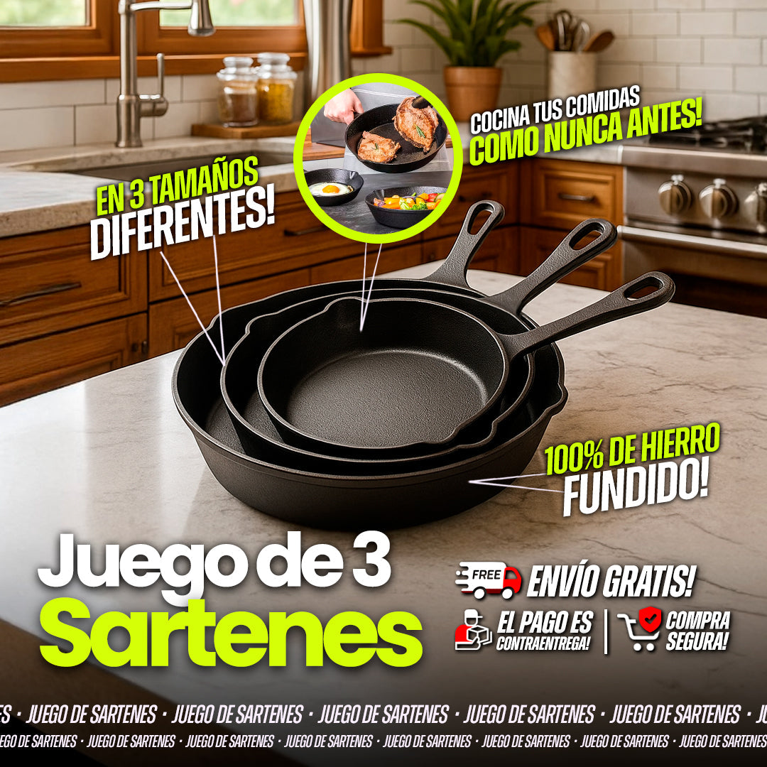Juego De Sartenes, Hierro Fundido, (Grande, mediano y pequeño)  (TT)