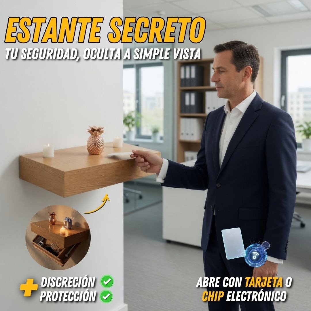 Repisa de Madera con Cajón Oculto Inteligente — Acceso por Tarjeta y Llavero de Proximidad ( 50x28x8)