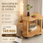Mesa Auxiliar de Madera con Forma de Flor y Ruedas