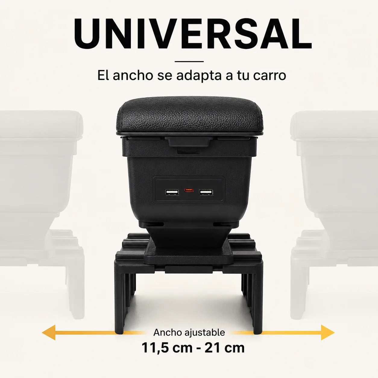 Cajonera apoyabrazos Universal 3 en 1 para Carro con Carga USB