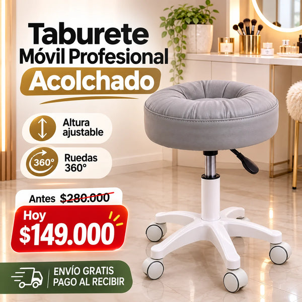 Taburete Profesional Acolchado 360° con Ruedas y Altura Ajustable