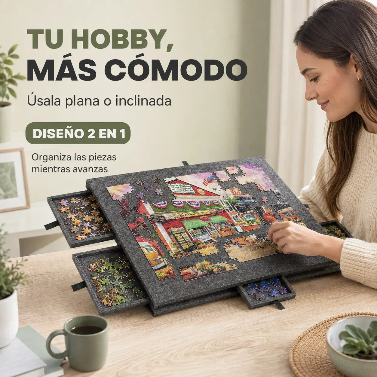 Mesa Organizadora para Rompecabezas 2 en 1 con 6 Cajones