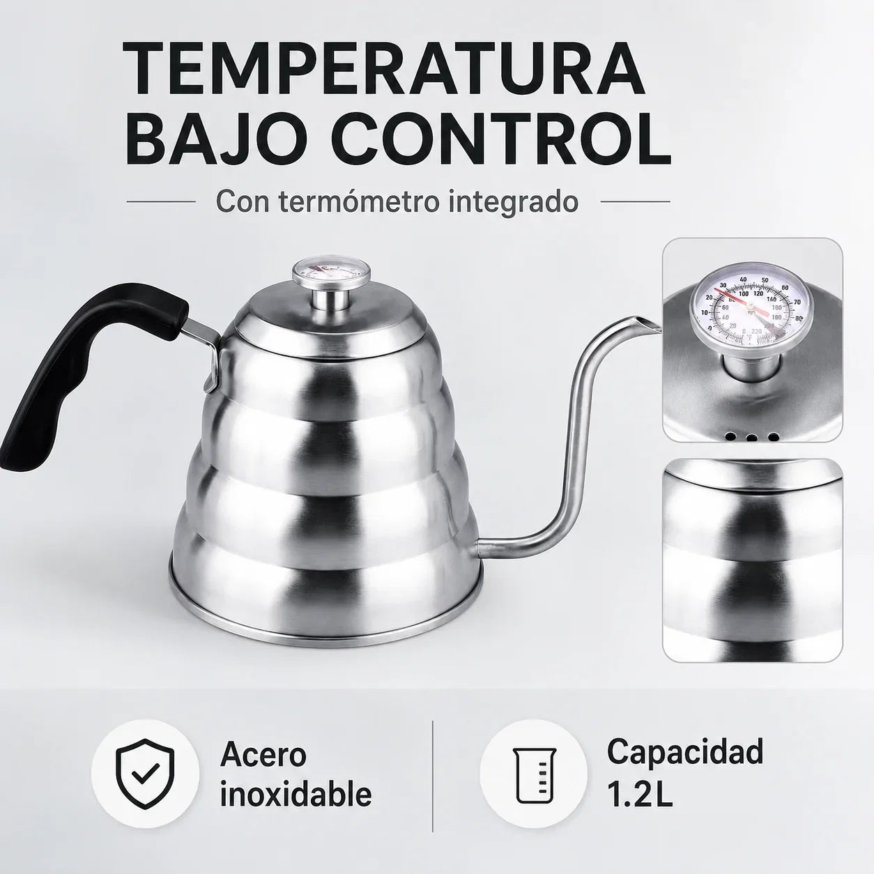 Tetera Cuello de Cisne 1.2L con Termómetro