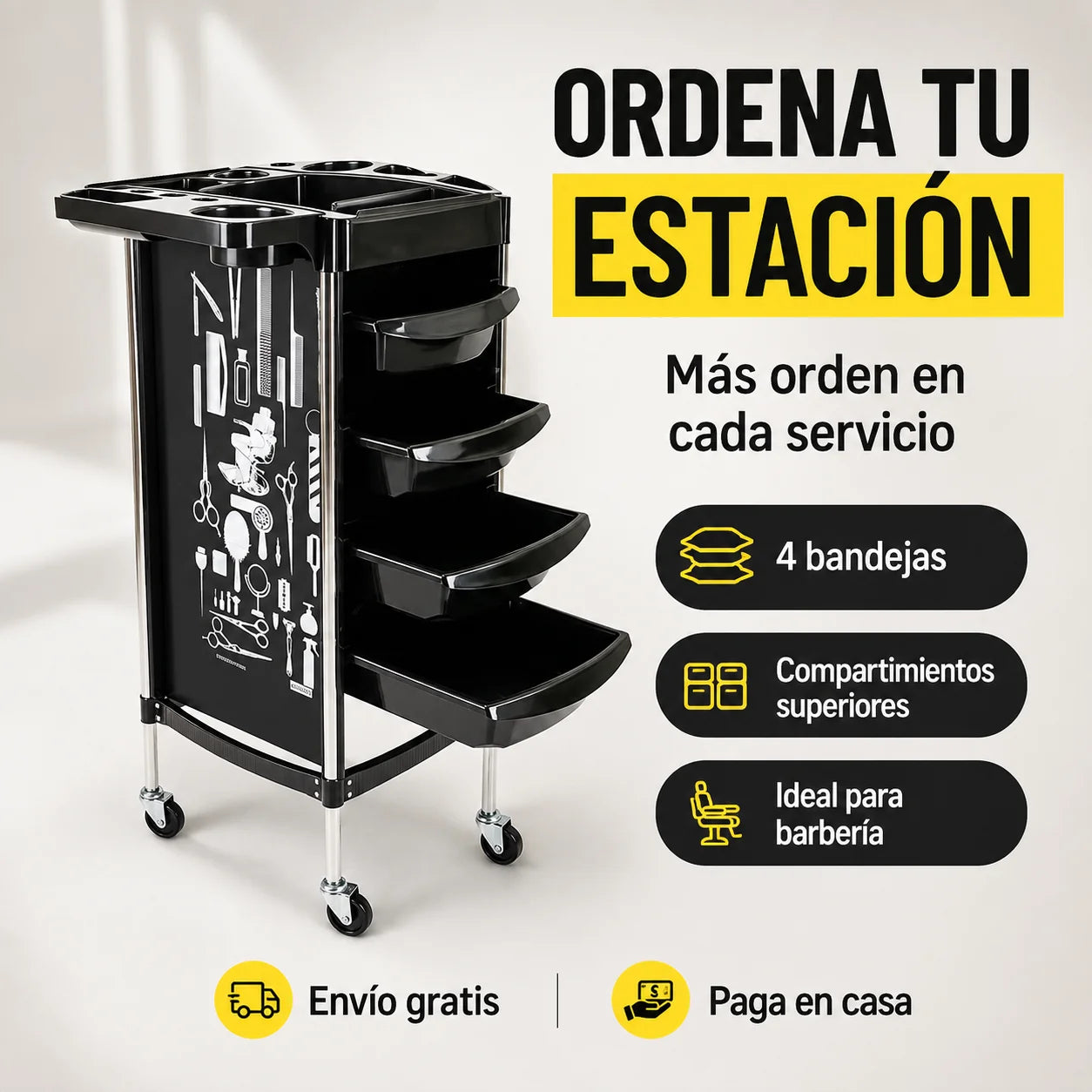 Carrito Organizador Profesional para Barbería y Peluquería con Ruedas