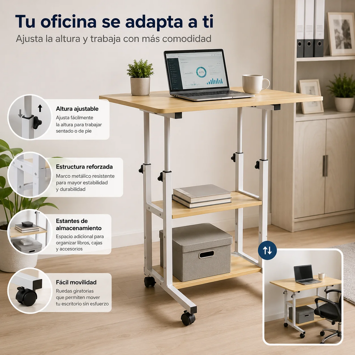 ✨ Mesa Móvil Ajustable Premium | Convierte Cualquier Rincón en Oficina